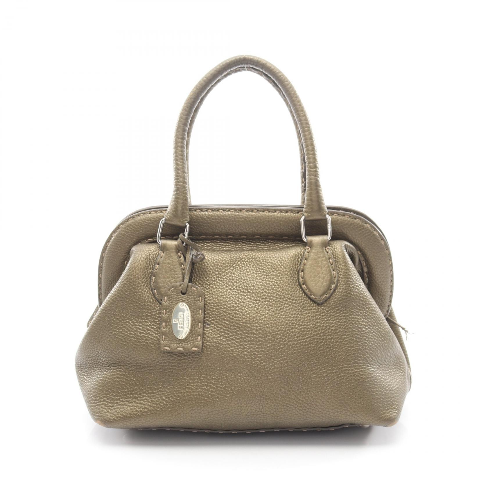フェンディ FENDI セレリア ドクターズバッグ メタリック ハンドバッグ バッグ レザー レディース カーキ系 【中古】