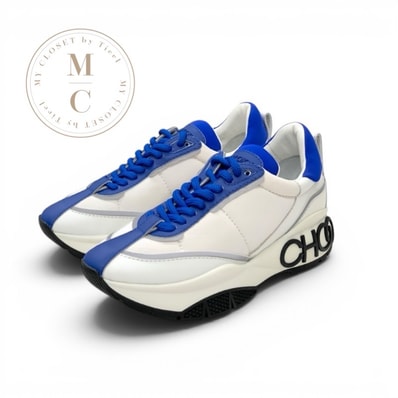 ジミーチュウ JIMMY CHOO RAINE スニーカー 靴 シューズ ナイロン レザー ホワイト ブルー 未使用 ロゴ