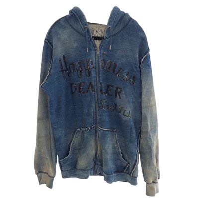美品 DIESEL ディーゼル TRIUMPHANT HAPPINESS DEALER サイズM ブルー デニム コットン スパンコール/ パーカー ジップアップパーカー 604015 【中古】
