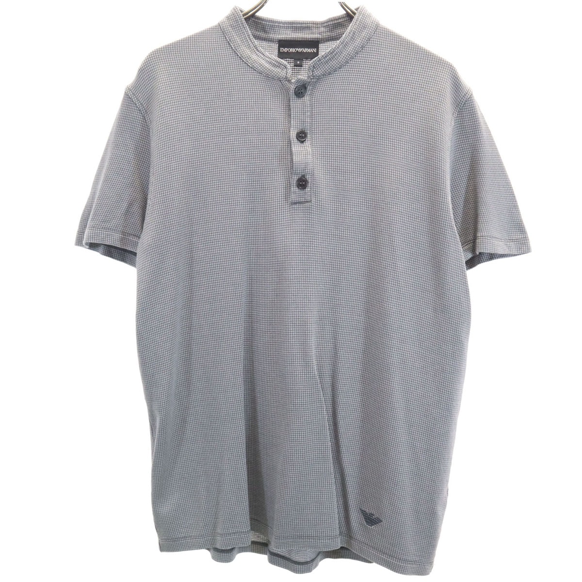 Emporio Armani エンポリオアルマーニ ハウンドトゥース柄 半袖 ヘンリーネック Tシャツ S グレー 千鳥格子