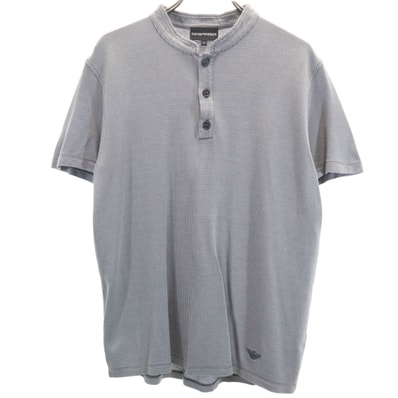 Emporio Armani エンポリオアルマーニ ハウンドトゥース柄 半袖 ヘンリーネック Tシャツ S グレー 千鳥格子