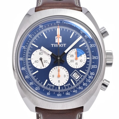 ティソ TISSOT T124427A ヘリテージ1973 クロノグラフ ブルー 自動巻き メンズ 美品 腕時計 B#149466