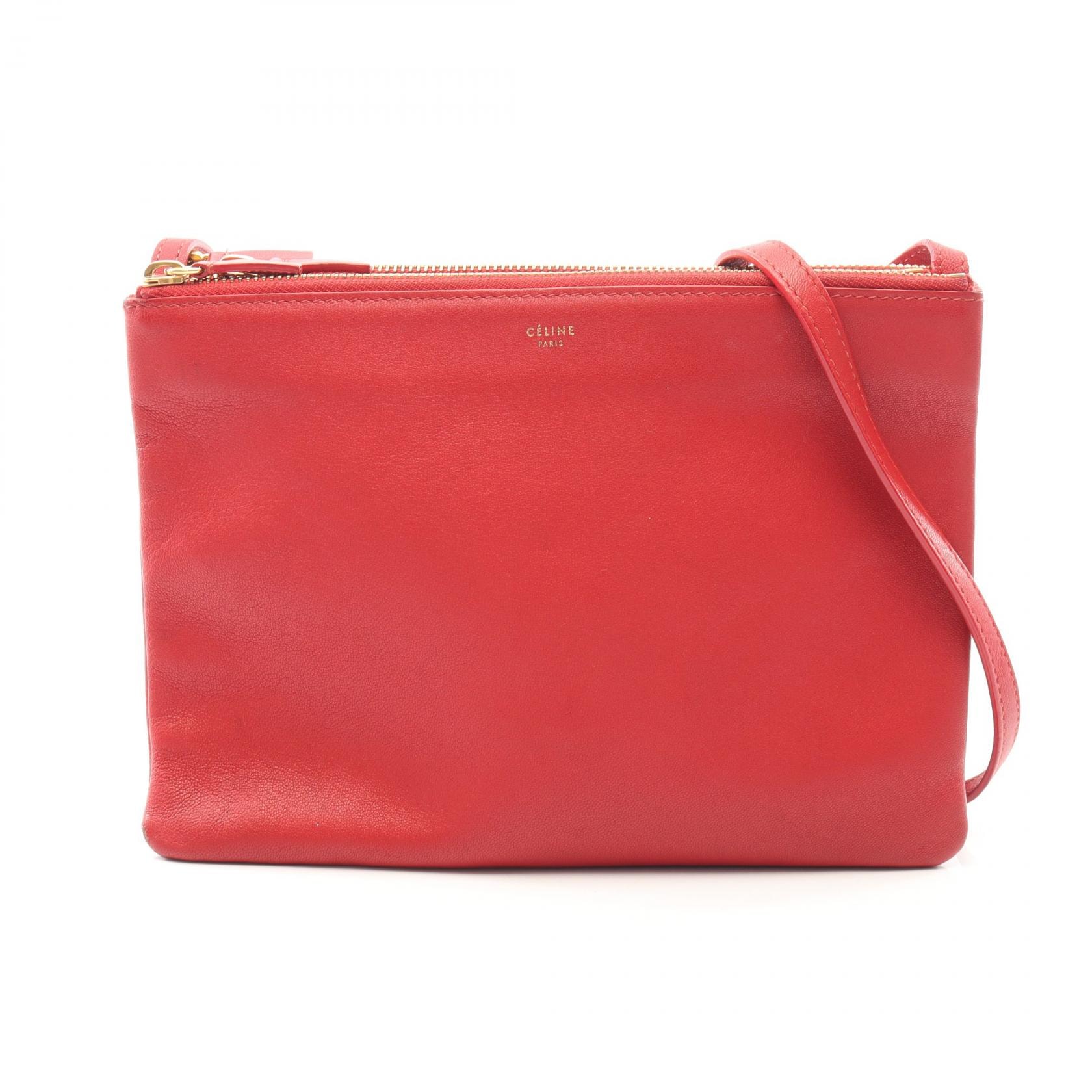 セリーヌ CELINE TRIO LARGE トリオ ラージ ショルダーバッグ バッグ レザー レディース レッド系 【中古】