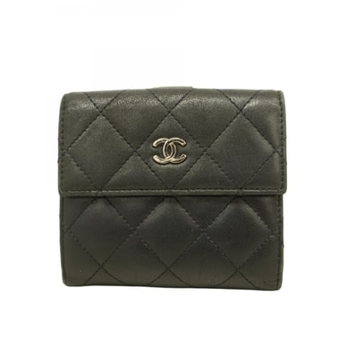 ★SALE【6fa1695】シャネル 財布 マトラッセ ラムスキン ブラック シルバー金具【中古】レディース