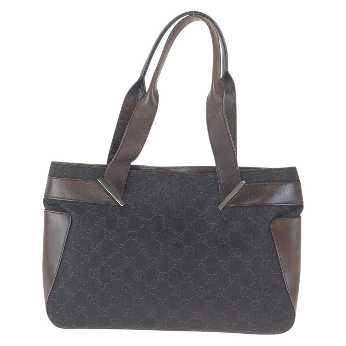 GUCCI グッチ ダークブラウン シルバー金具 GGキャンバス レザー/ トートバッグ ハンドバッグ 604506 【中古】