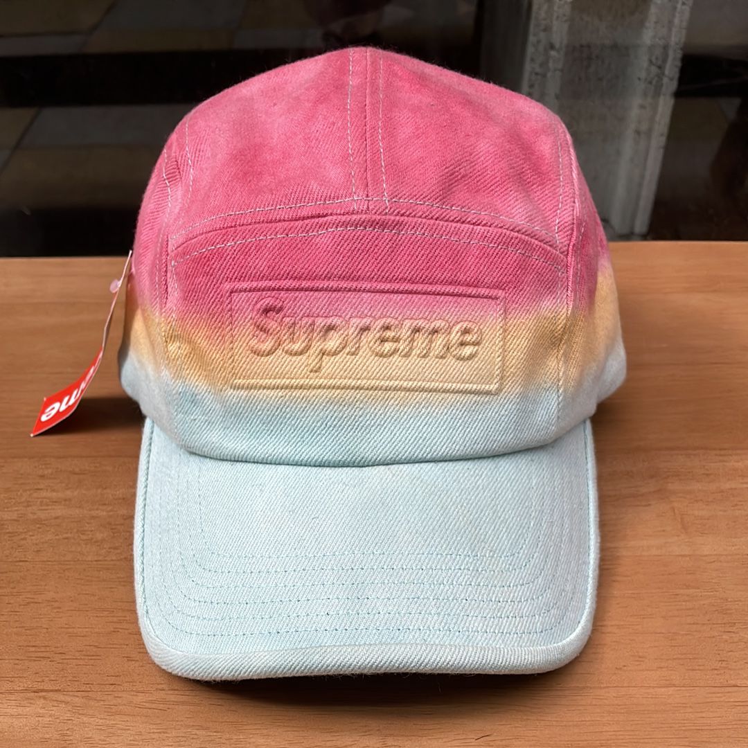 Supreme Embossed Denim Camp Cap "Red Dip Dye"