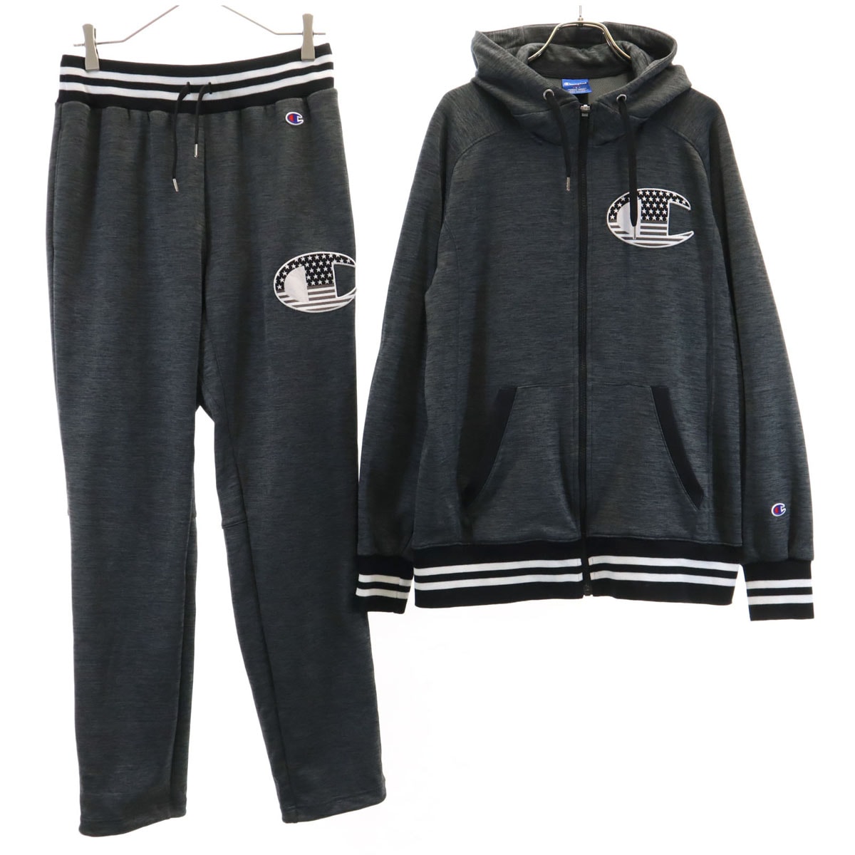 Champion チャンピオン 長袖 ジップパーカー 上下セットアップ L/XL グレー