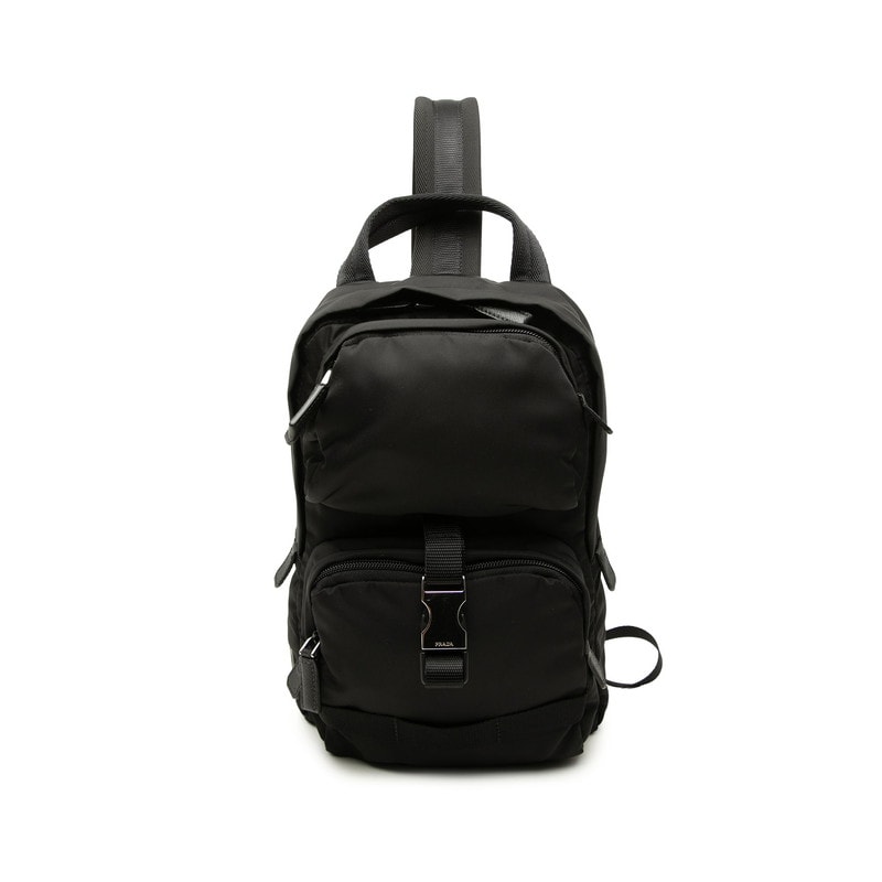 プラダ 三角ロゴプレート ファブリック ボディバッグ ショルダーバッグ 2VZ013 ブラック ナイロン メンズ PRADA 中古