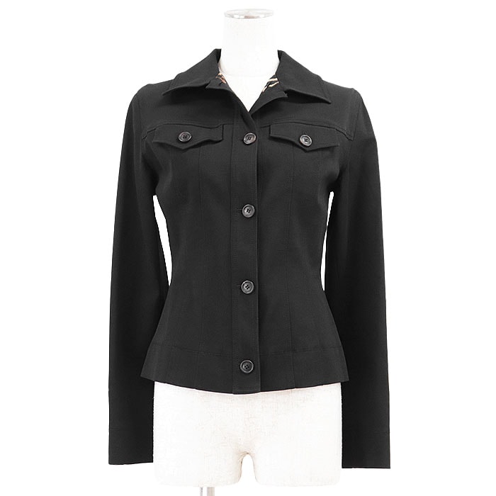 【美品】 ドルチェアンドガッバーナ トラッカージャケット ストレッチジャージー レオパードライニング ジャケット レディース ブラック 42 DOLCE&GABBANA