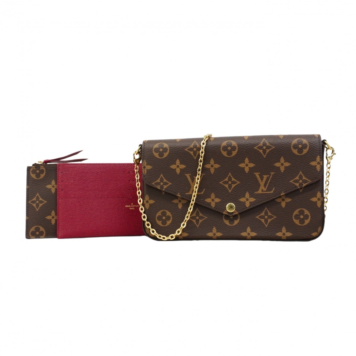★最終価格【6cc4124】ルイヴィトン ショルダーウォレット モノグラム ポシェットフェリシー M81896 ブラウン フューシャ【中古】レディース
