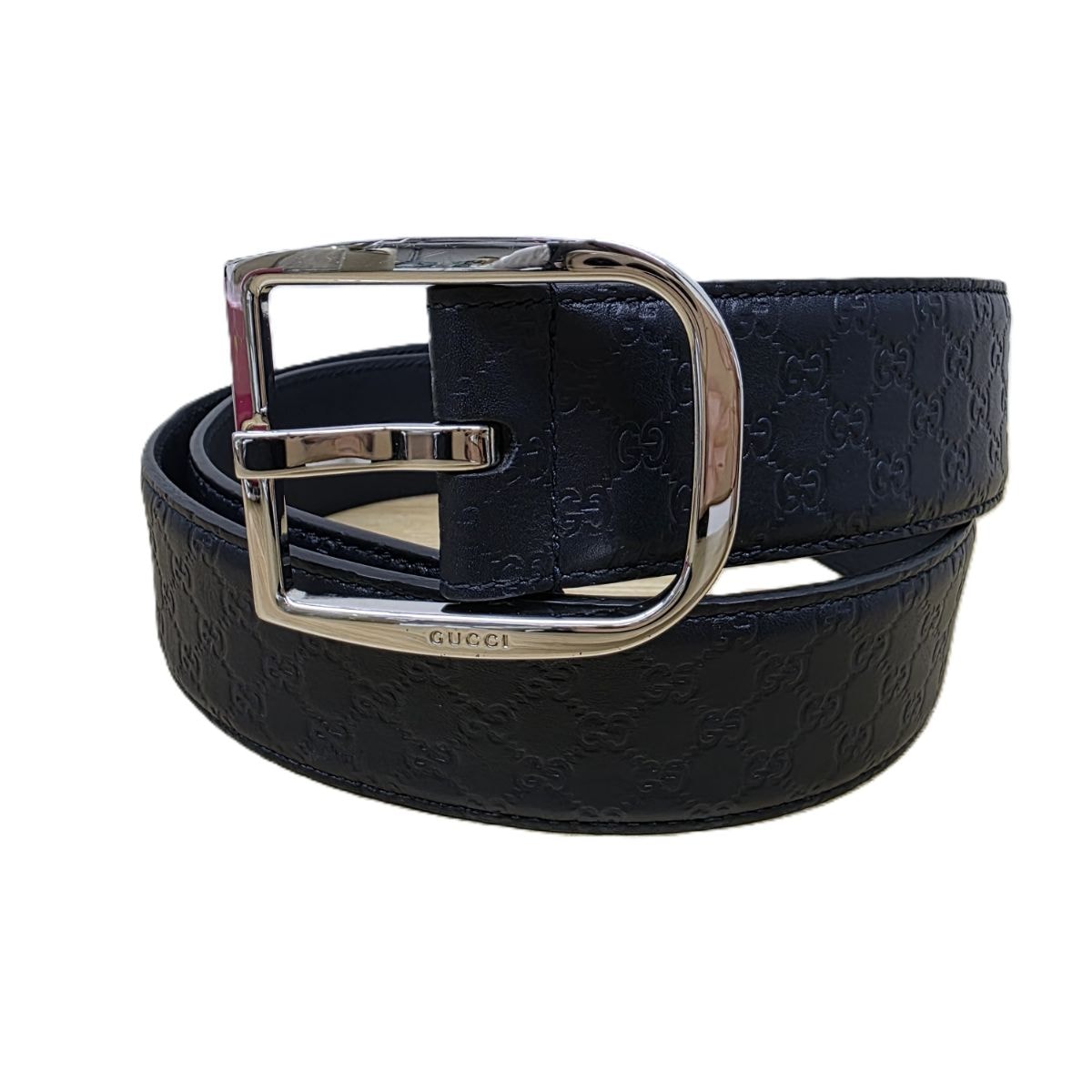 GUCCI グッチ マイクログッチシマレザー GG ベルト 449716 シマレザー ネイビー メンズ【中古】