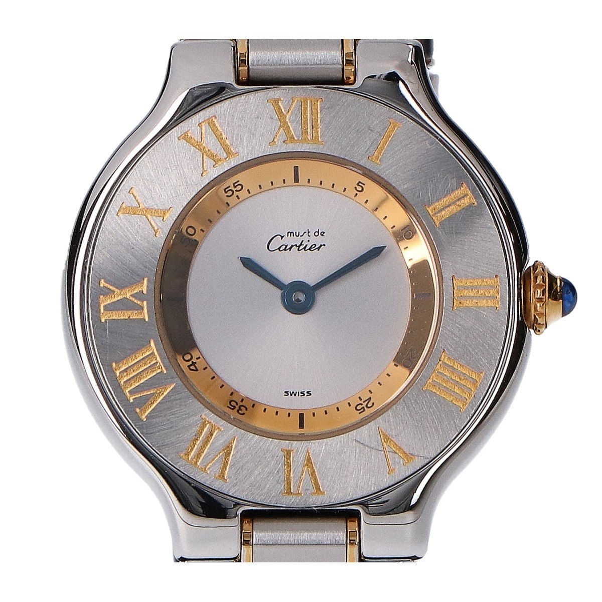 カルティエ W10073R6 マスト21 SM シルバー文字盤 SS×YG クォーツ時計 -
