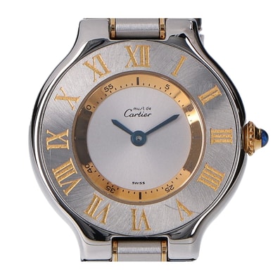 カルティエ W10073R6 マスト21 SM シルバー文字盤 SS×YG クォーツ時計 -