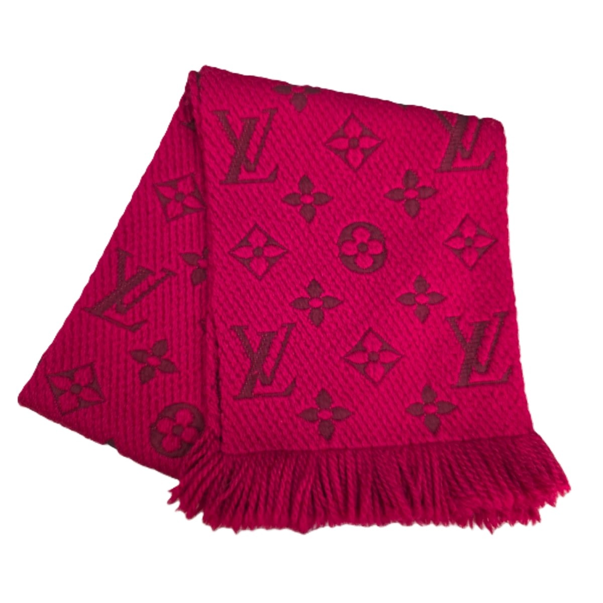 LOUIS VUITTON ルイ・ヴィトン エシャルプ ロゴマニア ウール×シルク マフラー M72432 ウール レッド  レディース【中古】