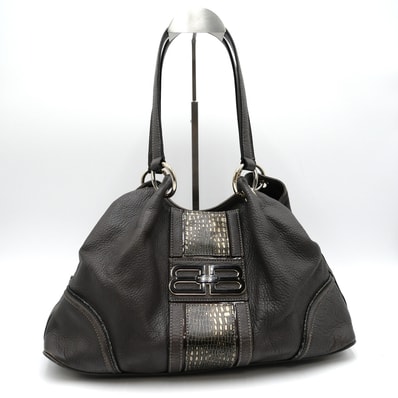 BALENCIAGA(バレンシアガ)BBロゴ ヴィンテージ ショルダーバッグ トートバッグ ダークブラウン レザー クロコ型押し ゴールド金具 肩掛け レディース【中古】