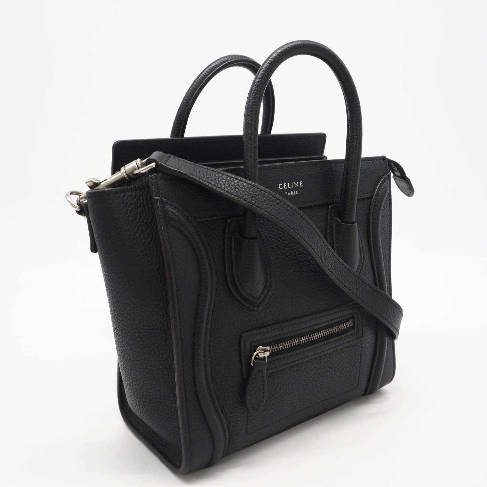 美品 CELINE セリーヌ ラゲージ ナノショッパー 189243AQL ハンドバッグ ブラック カーフレザー レディース