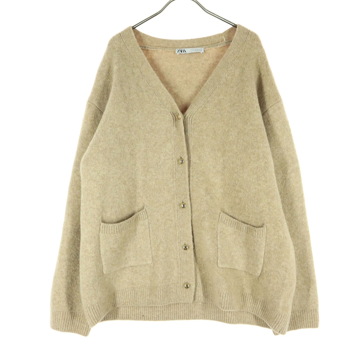 美品 ZARA ザラ ウール混 長袖 ニットカーディガン M ベージュ系