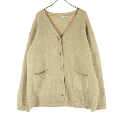 美品 ZARA ザラ ウール混 長袖 ニットカーディガン M ベージュ系