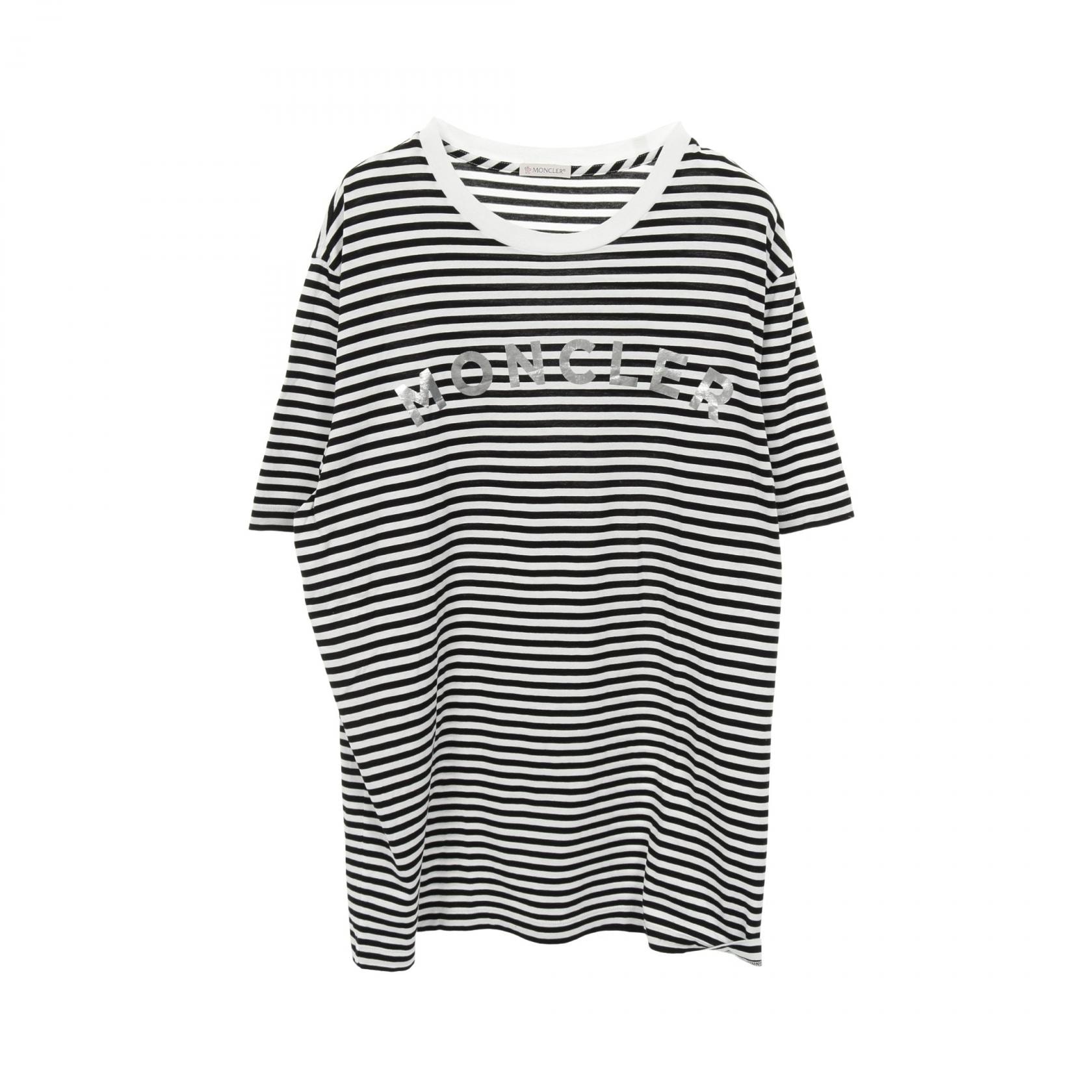 モンクレール MONCLER ビッグロゴ カットソー 衣料品 トップス コットン レディース ブラック系 / ホワイト系 【中古】 MONCLER - モンクレール MONCLER ビッグロゴ カットソー 衣料品