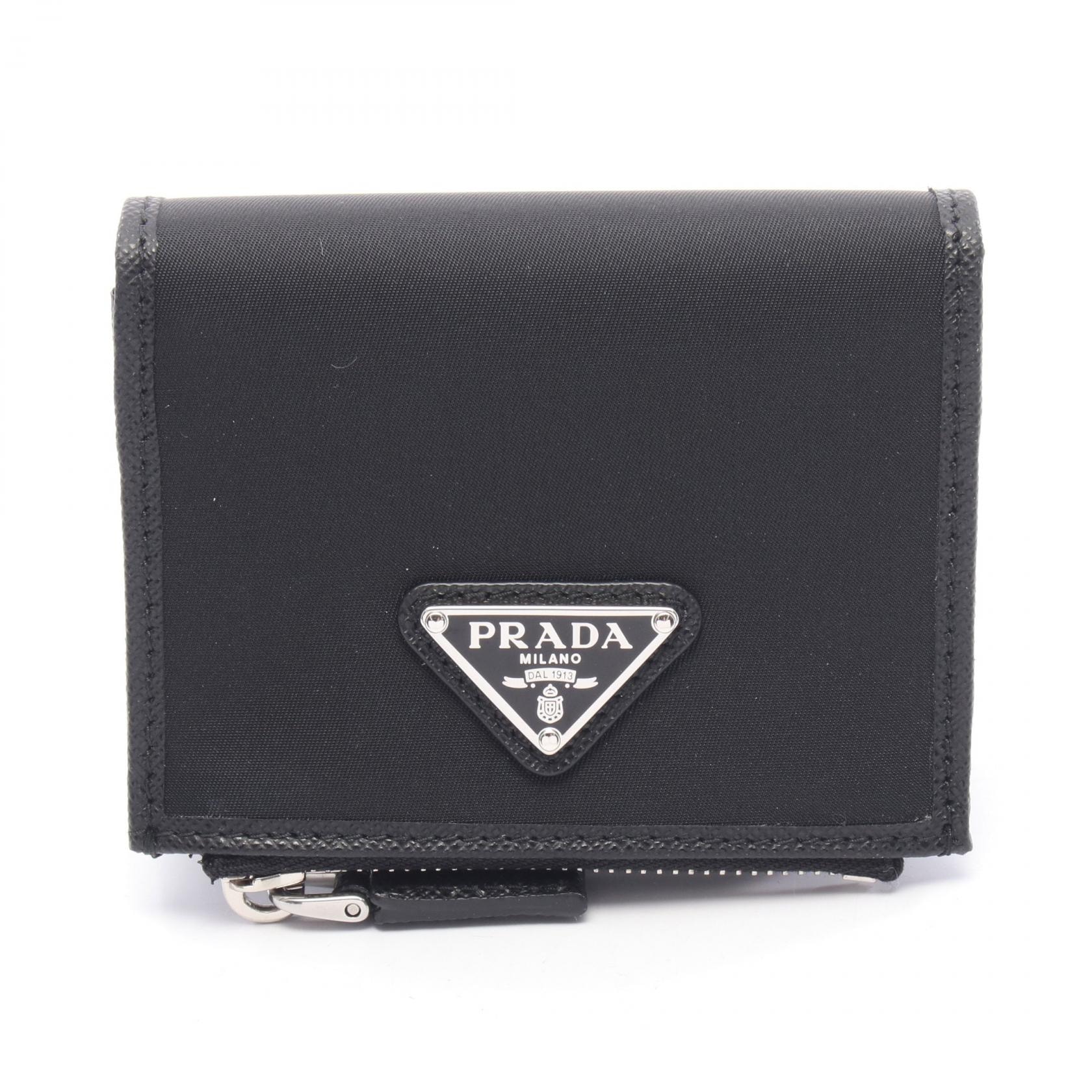 プラダ PRADA Re-Nylon 二つ折り財布 財布 ナイロン サフィアーノレザー レディース ブラック系 2MC1282DMHF0002 【新品】