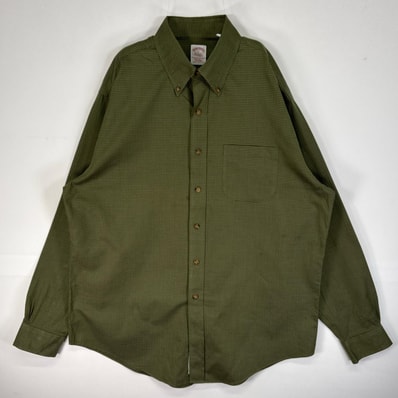 古着 ブルックスブラザーズ Brooks Brothers 長袖シャツ 胸ポケ TRADITIONAL FIT ボタンダウン L グリーン系 チェック メンズ