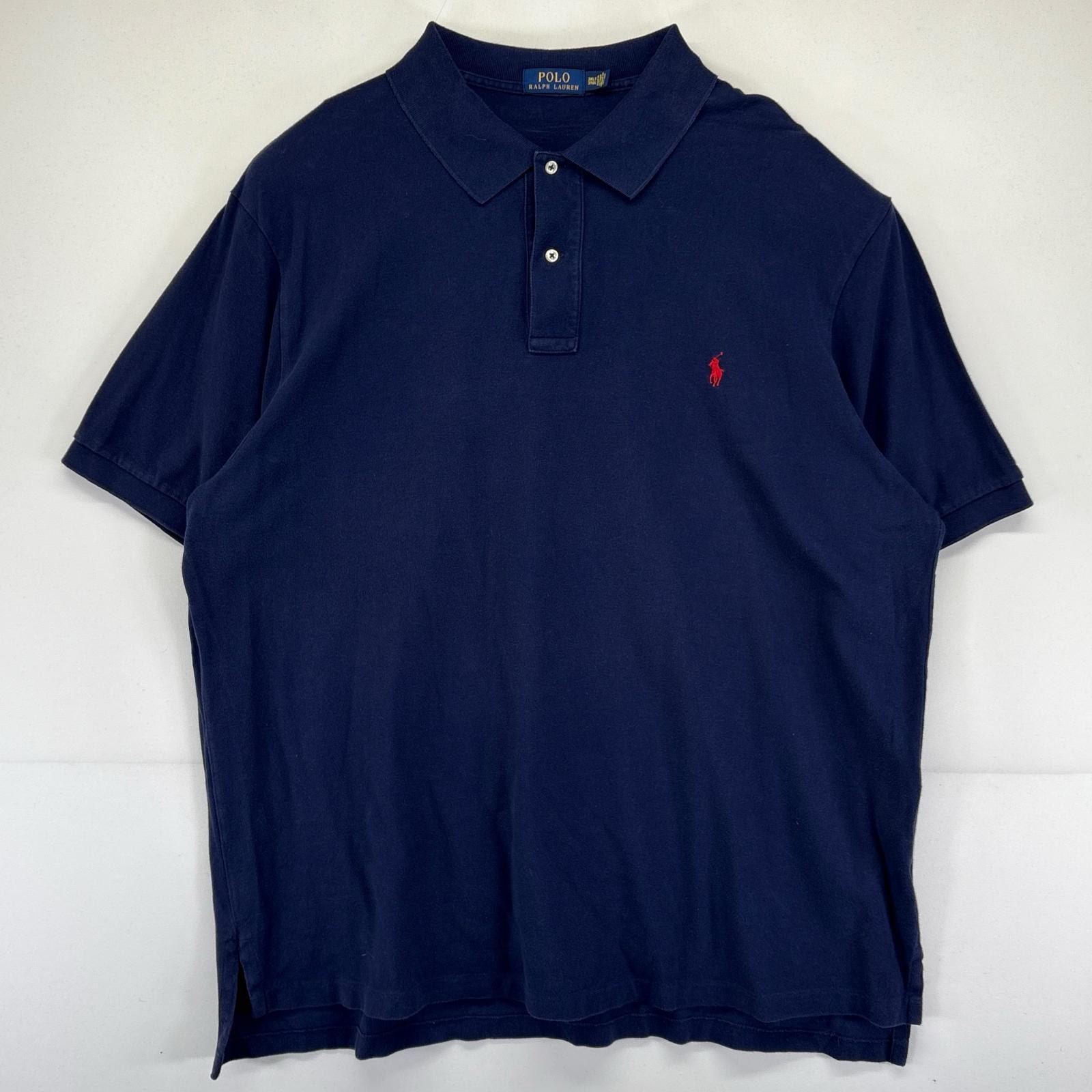 古着 ポロ・ラルフローレン POLO RALPH LAUREN 半袖 ポロシャツ 大きいサイズ ワンポイントロゴ ポニー  3XL  ネイビー メンズ