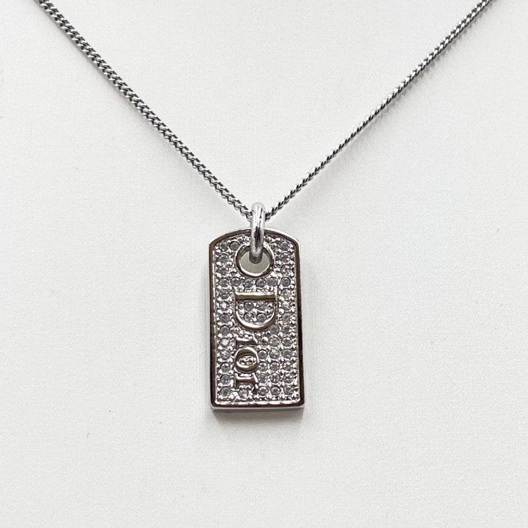 Christian Dior(クリスチャンディオール) ロゴプレート ネックレス ペンダント ラインストーン シルバーカラー 45cm レディース 【中古】