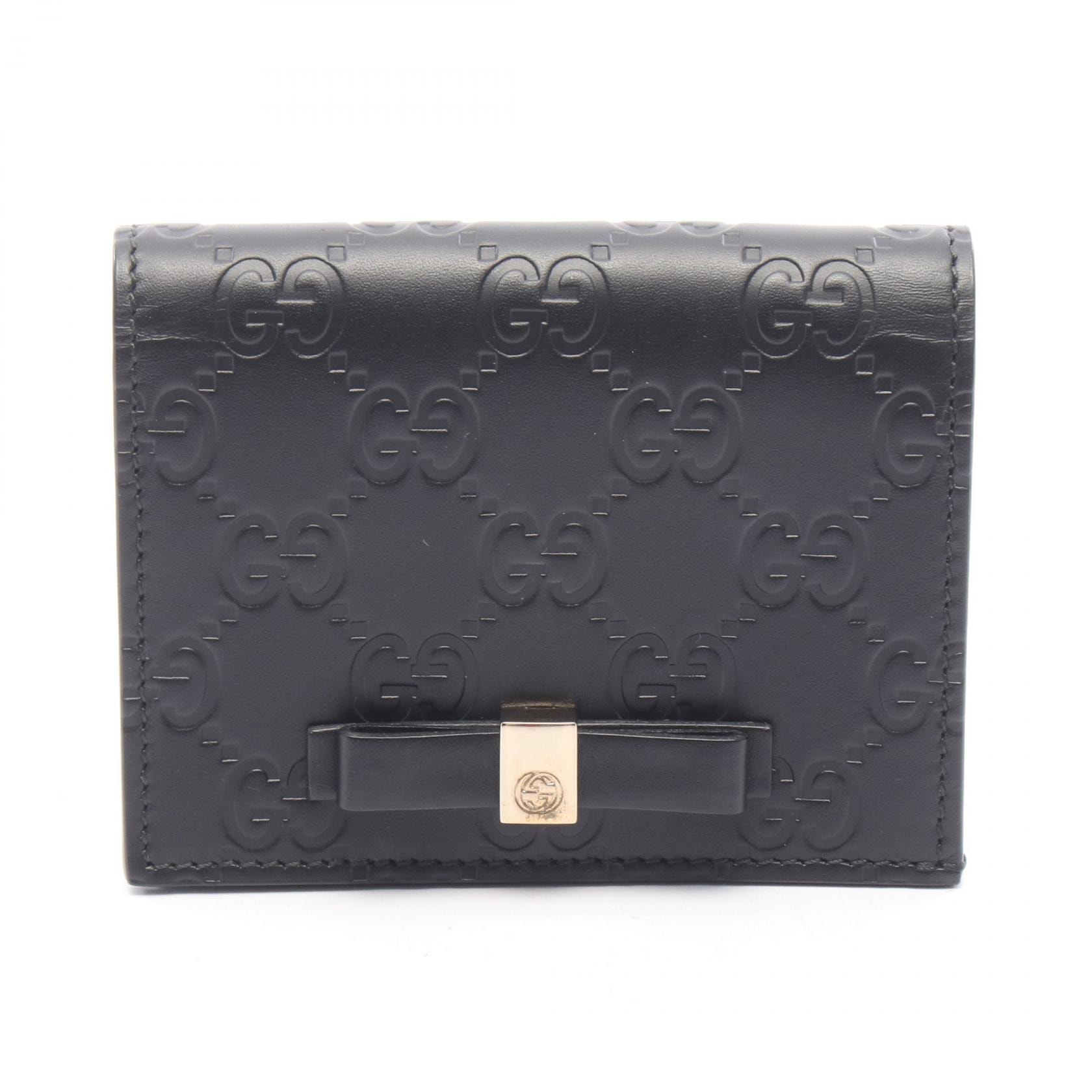 グッチ GUCCI グッチシマ 二つ折り財布 財布 レザー レディース ブラック系 406924 【中古】