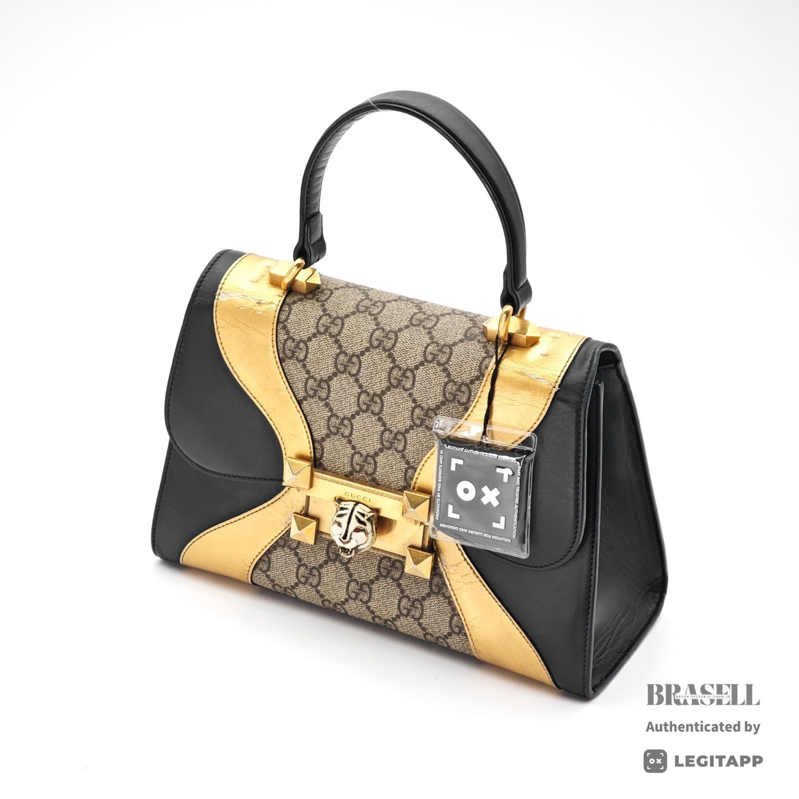 GUCCI グッチ タイガーヘッド GGスプリーム タイガーヘッド 497996 525040 ハンドバッグ Canvas Black Gold Beige レディース