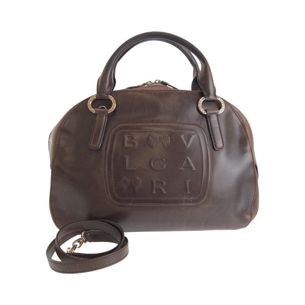 BVLGARI ブルガリ レオーニ ブラウン シルバー金具 レザー ハンドバッグ ショルダーバッグ 2WAY 602581 【中古】