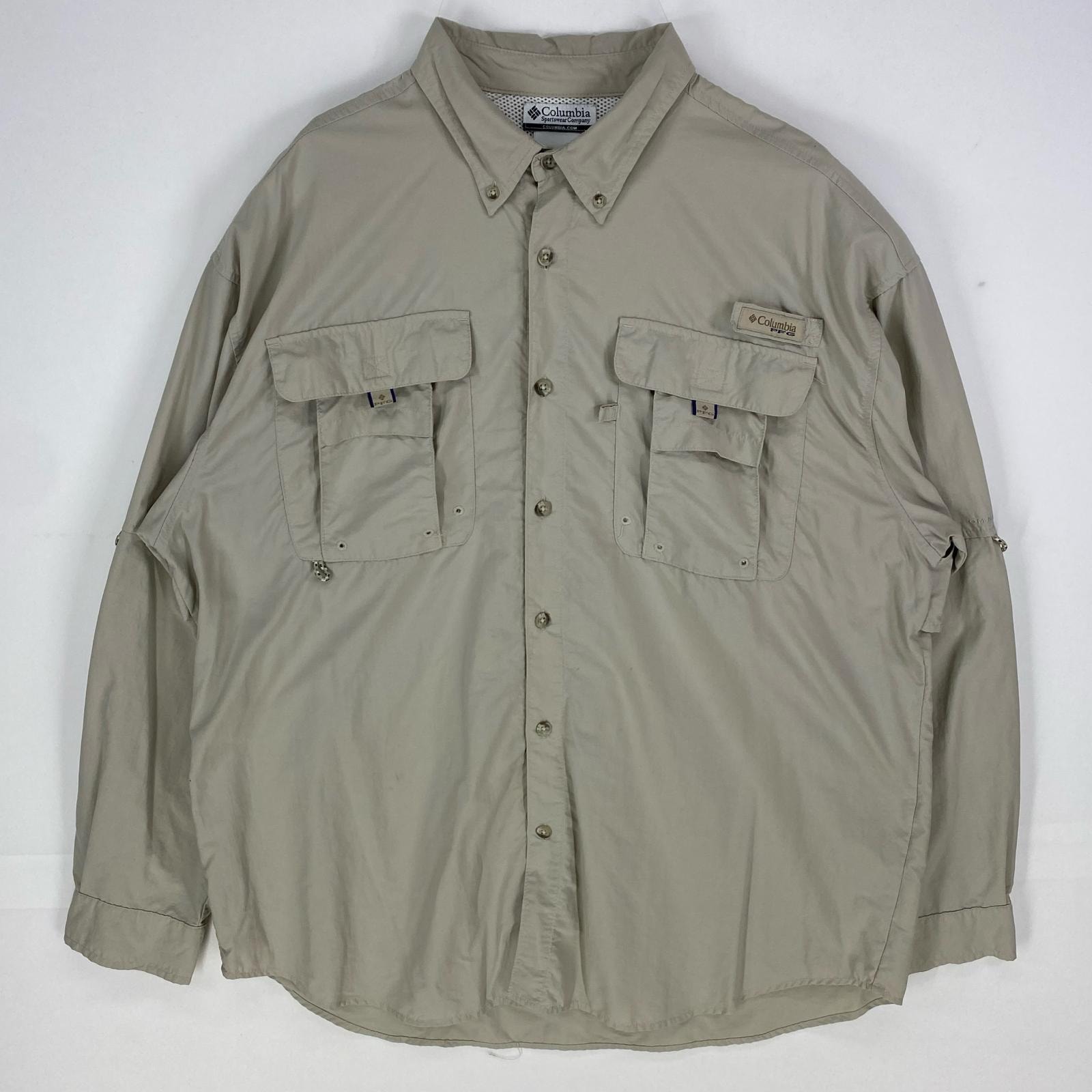 古着 コロンビア Columbia 長袖シャツ ボタンダウン PFGシャツ ワンポイントロゴ フィッシングシャツ L  ベージュ系 メンズ