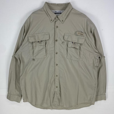 古着 コロンビア Columbia 長袖シャツ ボタンダウン PFGシャツ ワンポイントロゴ フィッシングシャツ L ベージュ系 メンズ