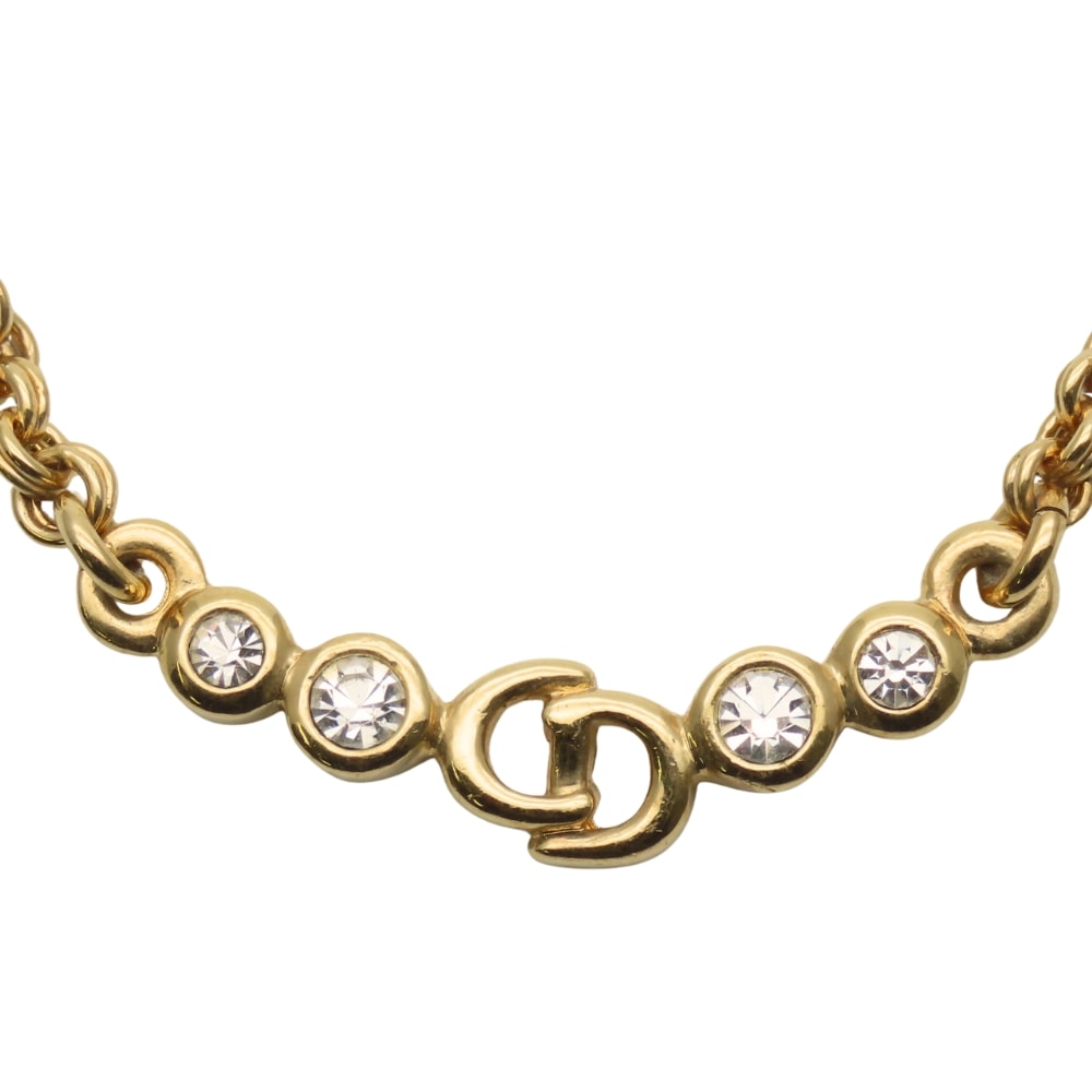 【中古】 クリスチャンディオール ネックレス CDロゴ メタル ラインストーン ゴールド メッキ GP アクセサリー レディース 女性 Christian Dior