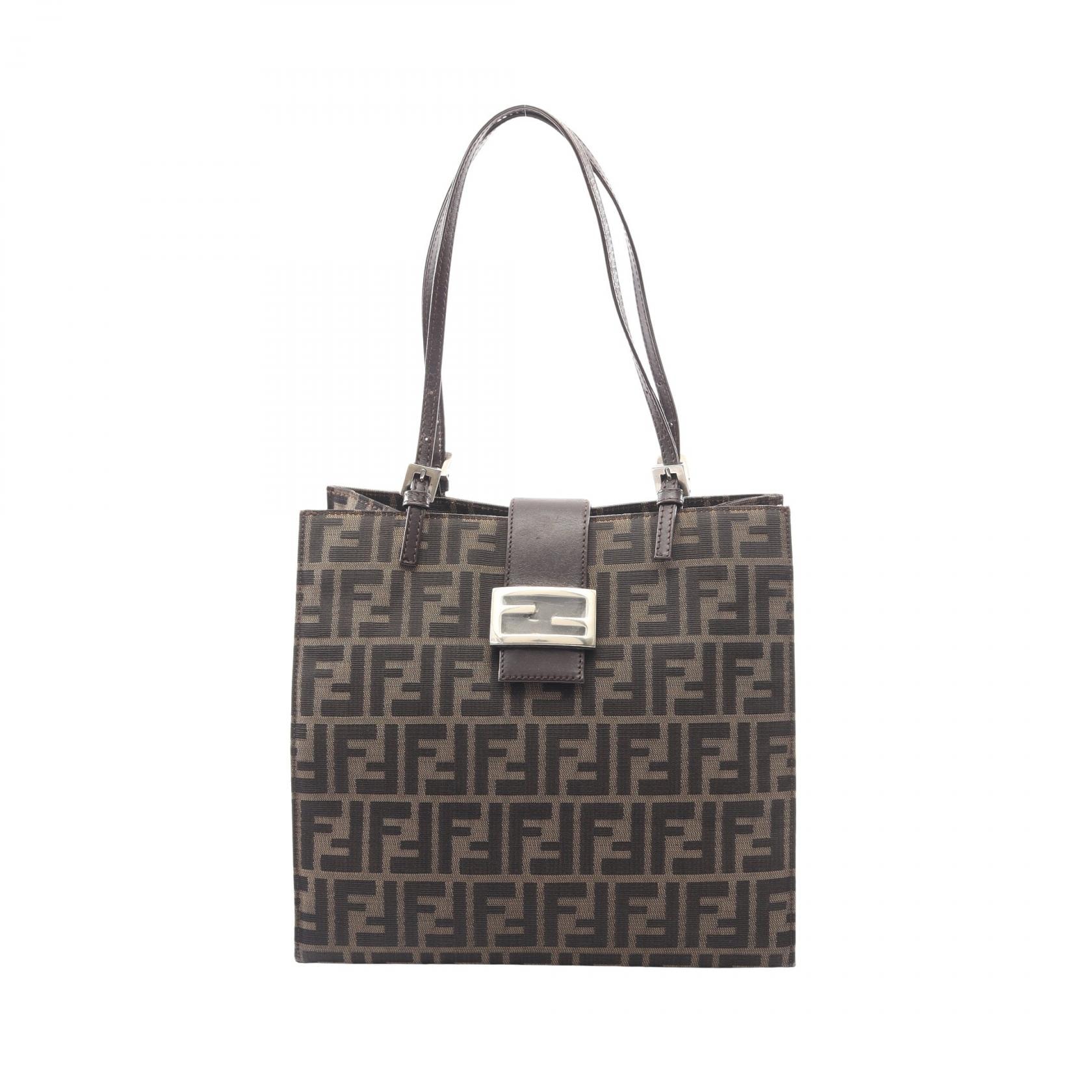 フェンディ FENDI ズッカ トートバッグ バッグ キャンバス レザー レディース ブラウン系 【中古】