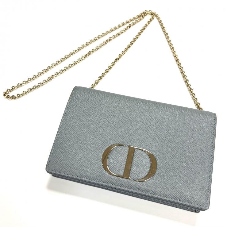 クリスチャンディオール Christian Dior レザー 30モンテーニュ ショルダーバッグ グレー チェーンウォレット【鑑定済み】正規品