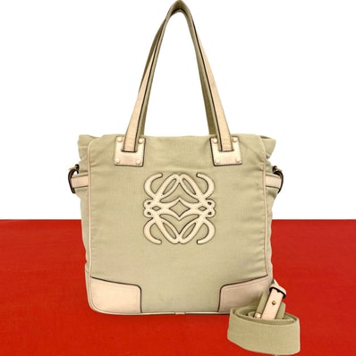 LOEWE ロエベ アナグラム キャンバス レザー ショルダーバッグ ベージュ
43770