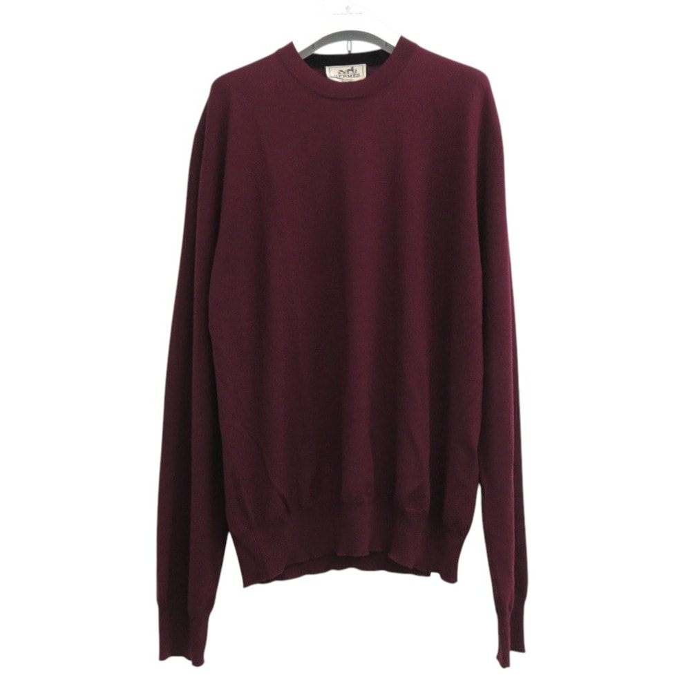 エルメス    ニットセーター　無地　長袖 ウール  バーガンディ