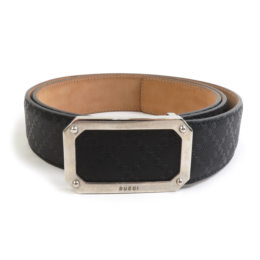 グッチ GUCCI ベルト ディアマンテ レザー/メタル ブラック/シルバー メンズ 162946【中古】 e60958a