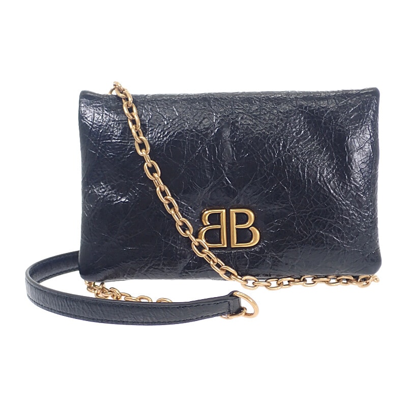 バレンシアガ BALENCIAGA Monaco ナノ バッグ 8105622ABLP1000 ショルダーバッグ ラムスキン ブラック ゴールド金具 レディース メンズ【中古】【Aランク】