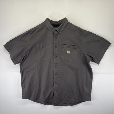 古着 カーハート Carhartt 半袖 ワークシャツ ダック地 ワンポイントロゴ ボタンダウン 大きいサイズ 14042 グレー メンズ