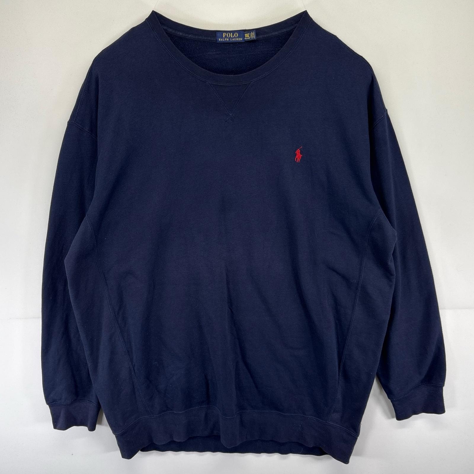 古着 ポロ・ラルフローレン POLO RALPH LAUREN スウェット クルーネック ロゴ 大きいサイズ 2XLT ネイビー系 メンズ