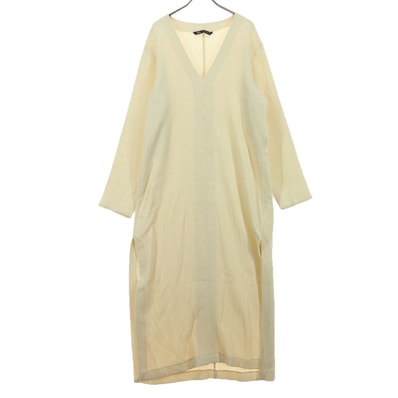 ZARA ザラ 長袖 再生繊維 Vネック ロングワンピース M ライトピンクベージュ