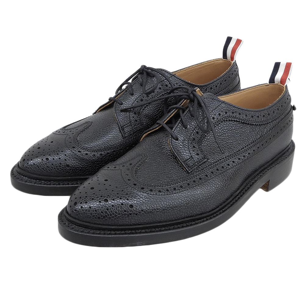 トムブラウン 新品同様 シボ ロングウィング フルブローグ ダービーシューズ メンズ 黒 ブラック 8.5 8.5(US)