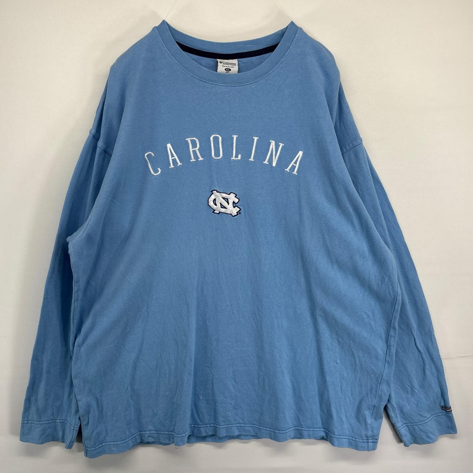古着 コロンビア Columbia 長袖Tシャツ アウトドア ロンT カレッジ刺繍 クルーネック 大きいサイズ 2XL 水色 メンズ