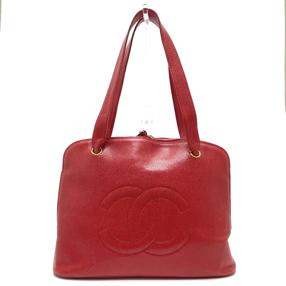 シャネル CHANEL ボールチャーム CC ココマーク カバン トートバッグ ショルダーバッグ キャビアスキン レッド