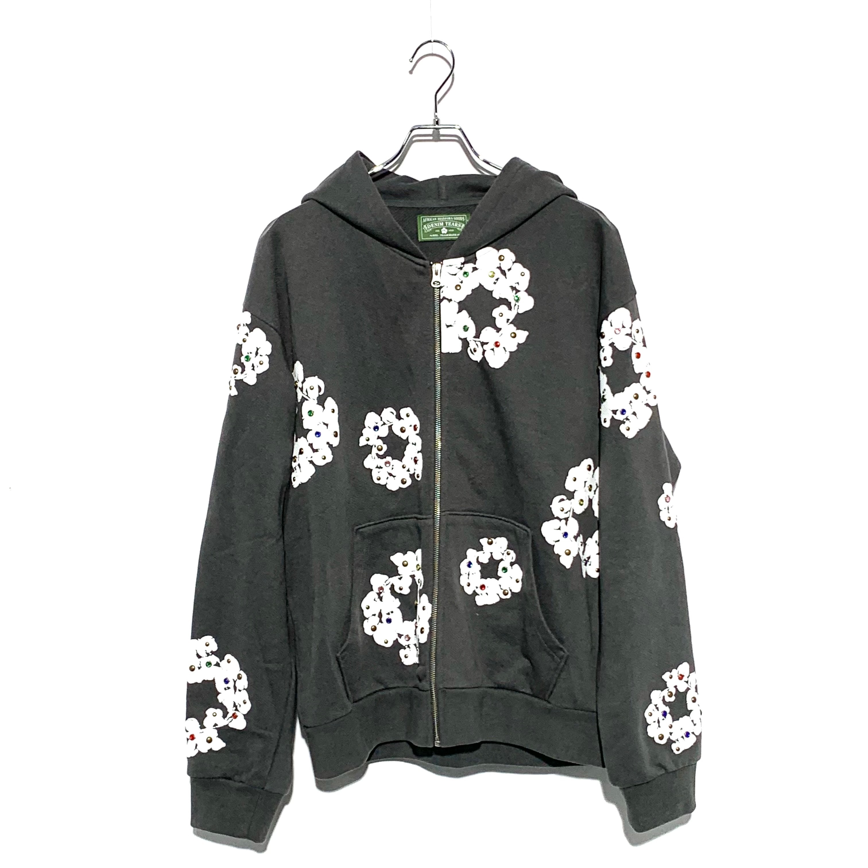 DENIM TEARS Rhinestone Cotton Wreath Zip Hoodie "Vintage Black"