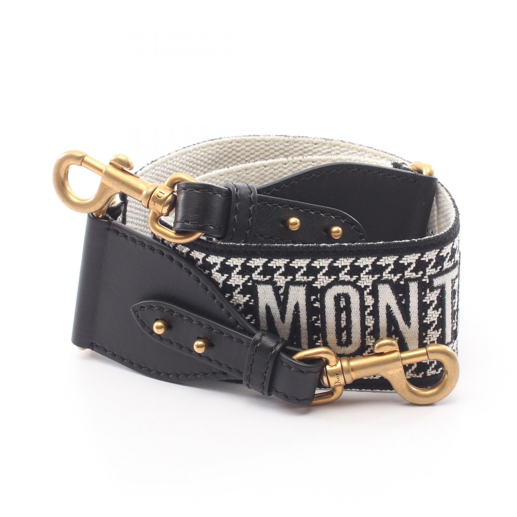 ディオール Dior 30 MONTAIGNE モンテーニュ 千鳥格子 ショルダーストラップ アクセサリー キャンバス レザー レディース ホワイト系 / ブラック系 S8557CBTE_M911 【中古】