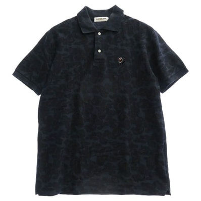 A BATHING APE アベイシングエイプ ポロシャツ 猿カモ フェイスパッチ 半袖 ポロシャツ ネイビー系【中古】
