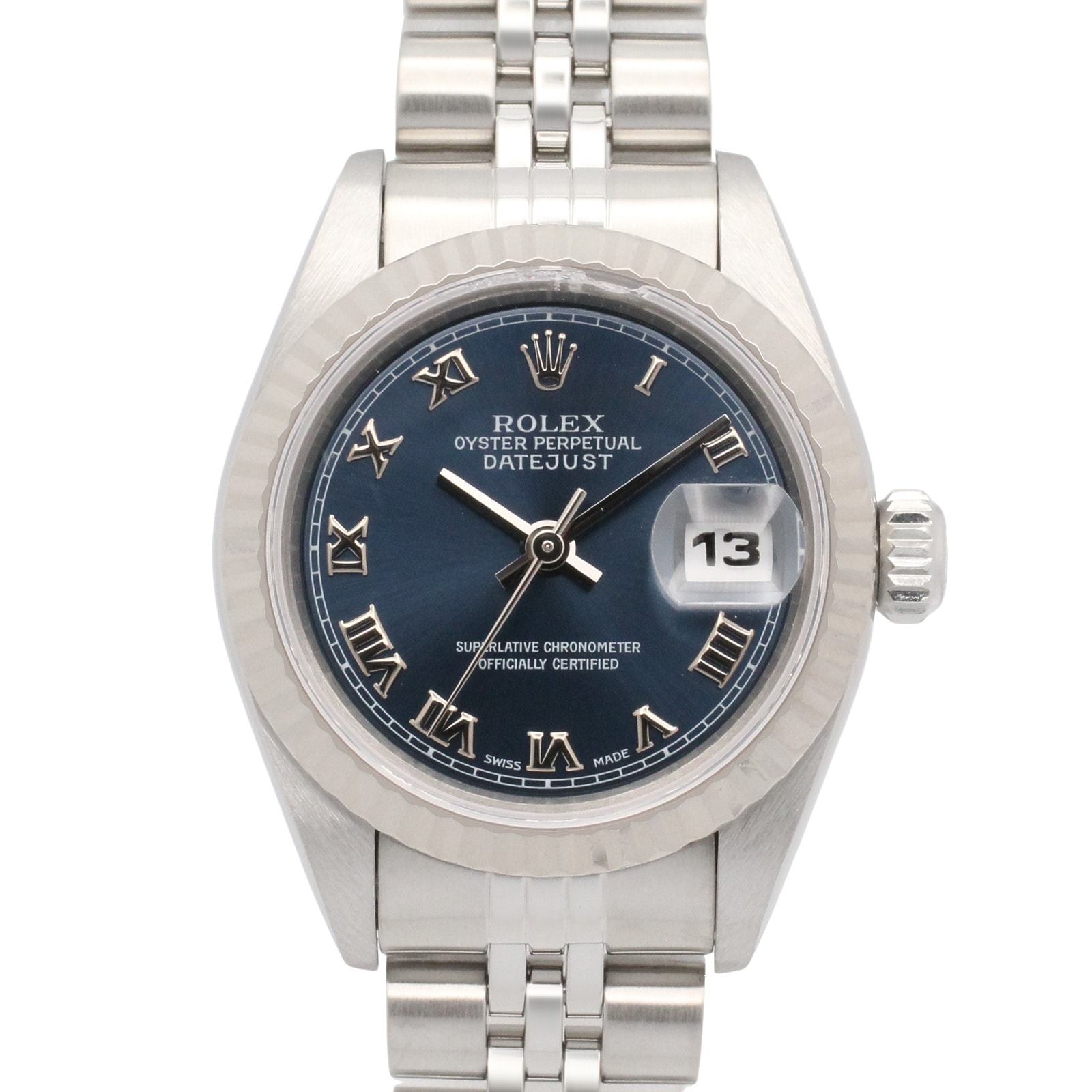 ロレックス ROLEX デイトジャスト T番 腕時計 時計 K18WG(ホワイトゴールド) ステンレススチール レディース ブルー系 ローマ 69174 【中古】