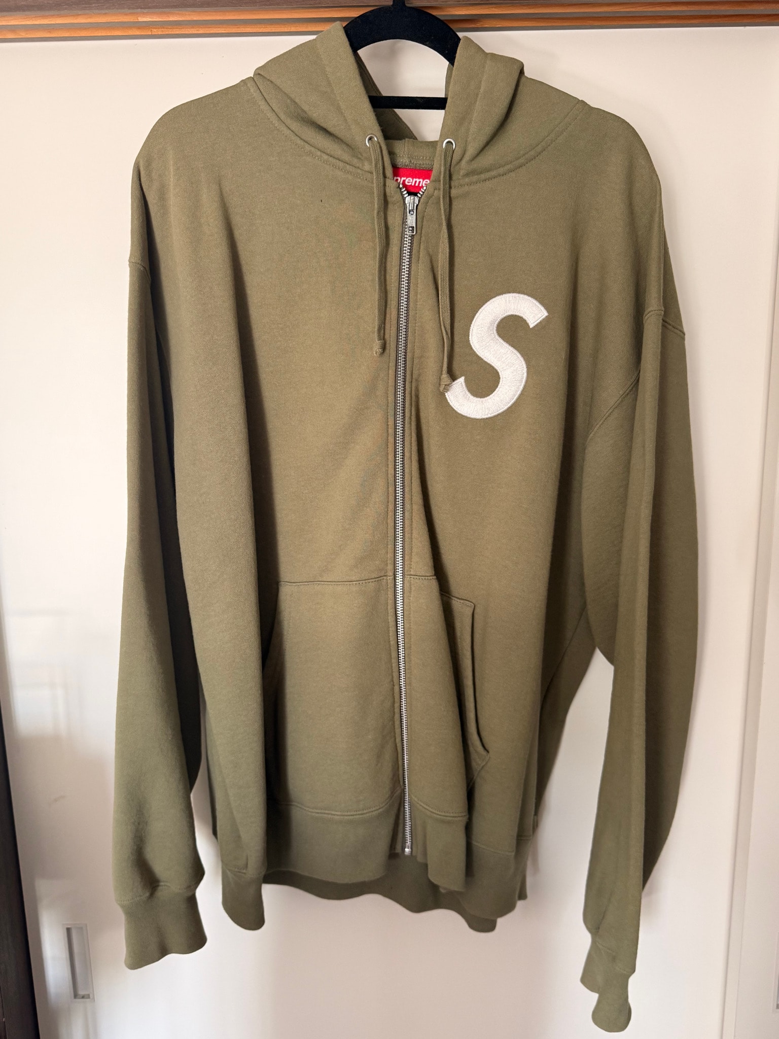 Supreme S Logo Zip Up Hooded Sweatshirt "Light Olive" (FW24)